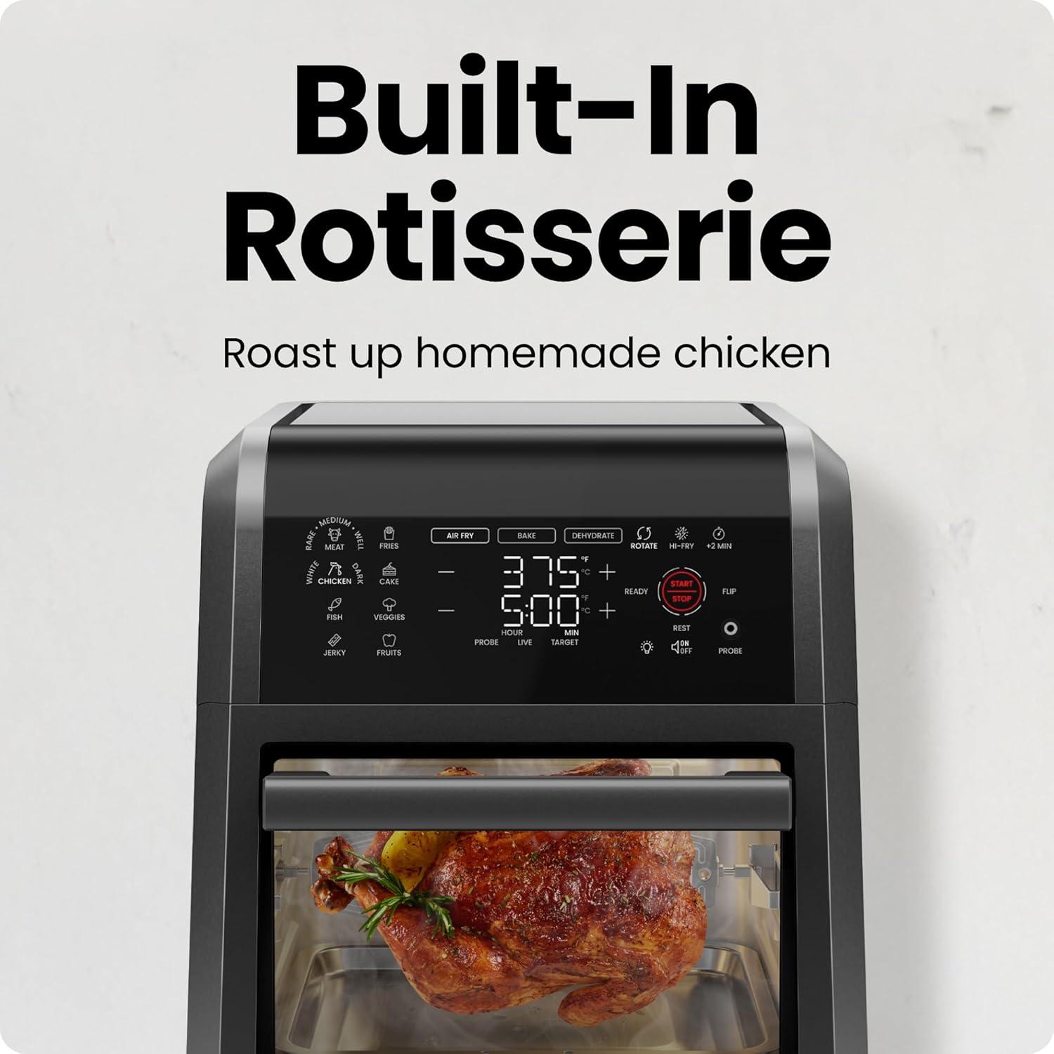 image:imageCHEFMAN ExacTemp 12 Quart 5in1 Air Fryer with Integrated Smart Cooking Thermometer 28 Touchscreen Presets Rotisserie Dehydrator Bake XL Convection Oven with Auto Shutoff Black