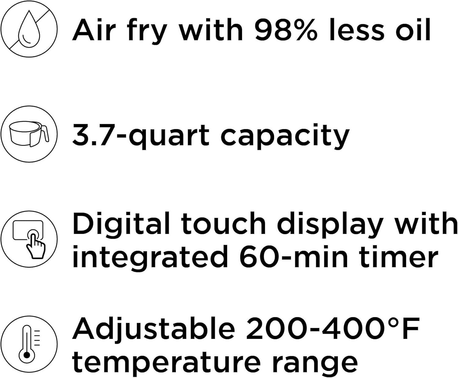 image:imageCHEFMAN Small Air Fryer Healthy Cooking Nonstick User Friendly and Digital Touch Screen w 60 Minute Timer amp Auto Shutoff Dishwasher Safe Basket BPAFree Glossy Black 35 Qt35 Qt