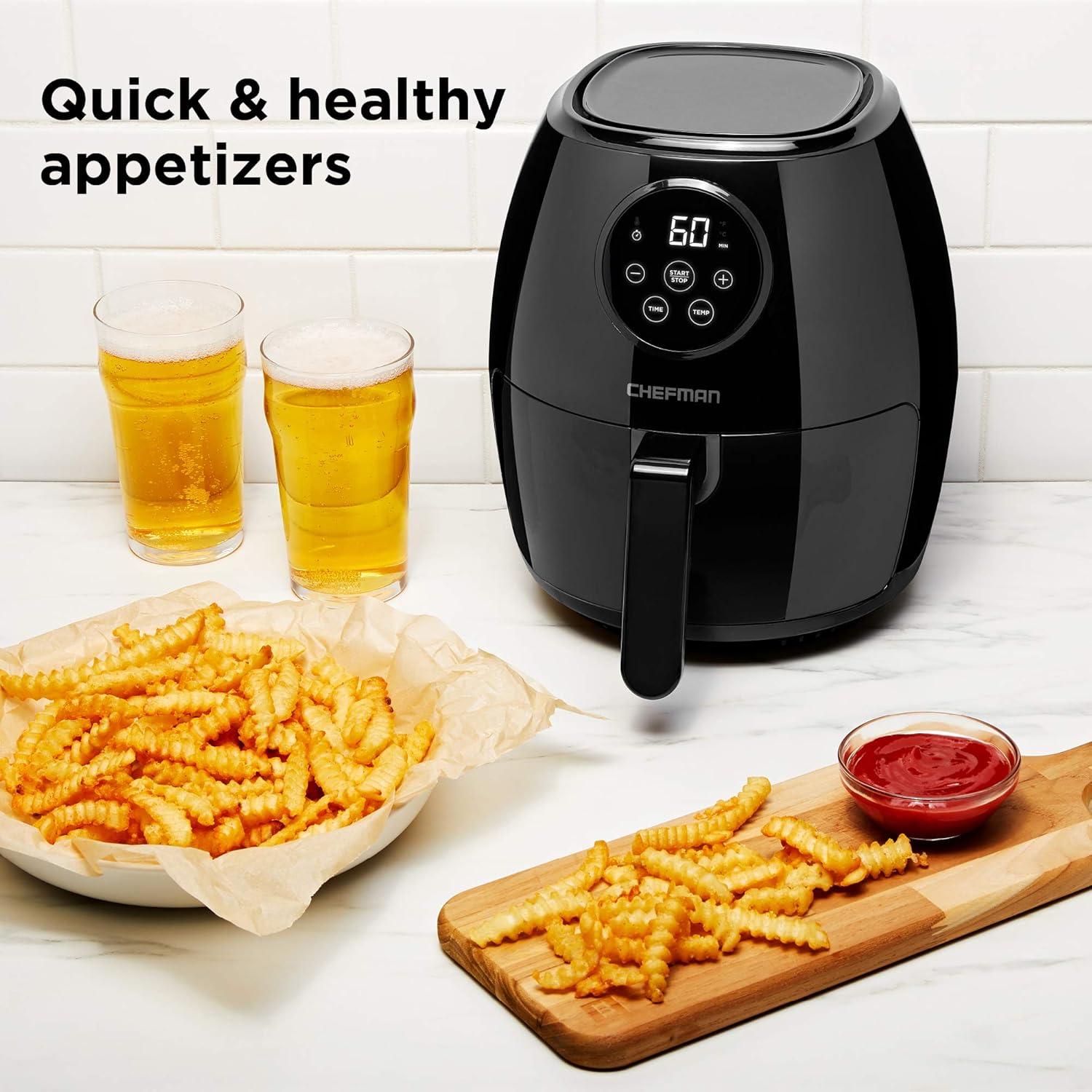 image:imageCHEFMAN Small Air Fryer Healthy Cooking Nonstick User Friendly and Digital Touch Screen w 60 Minute Timer amp Auto Shutoff Dishwasher Safe Basket BPAFree Glossy Black 35 Qt35 Qt