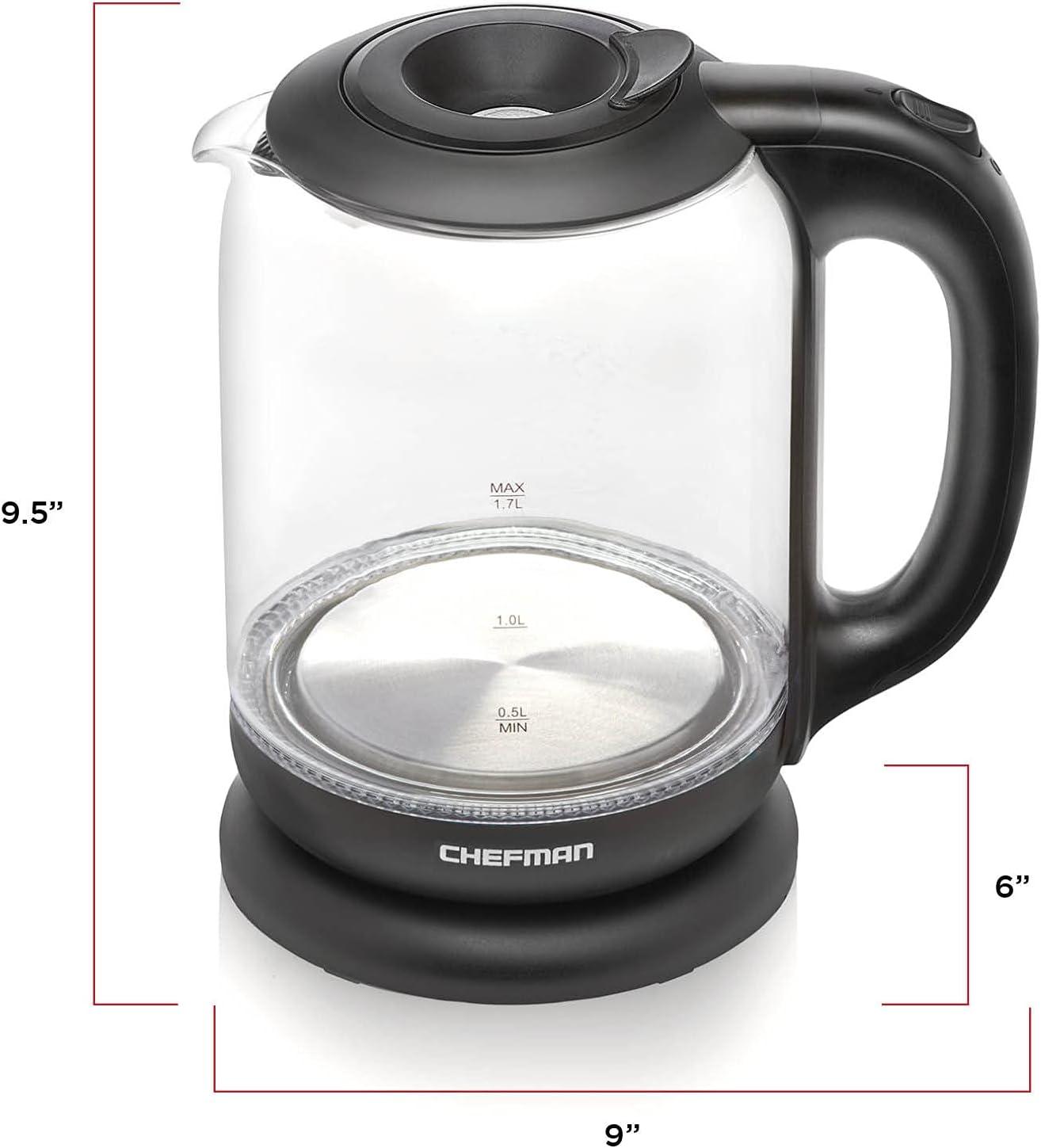 image:imageChefman 17 Liter Electric Kettle With Easy Fill Lid Cordless With Removable Lid And 360 Swivel Base LED Indicator Lights17L Glass Electric Kettle w EasyFill Lid