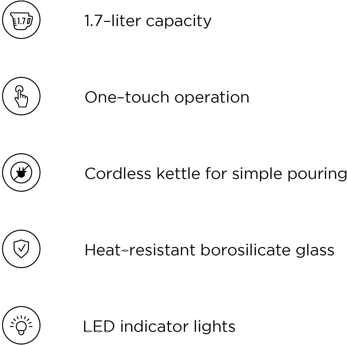 image:imageChefman 17 Liter Electric Kettle With Easy Fill Lid Cordless With Removable Lid And 360 Swivel Base LED Indicator Lights17L Glass Electric Kettle w EasyFill Lid