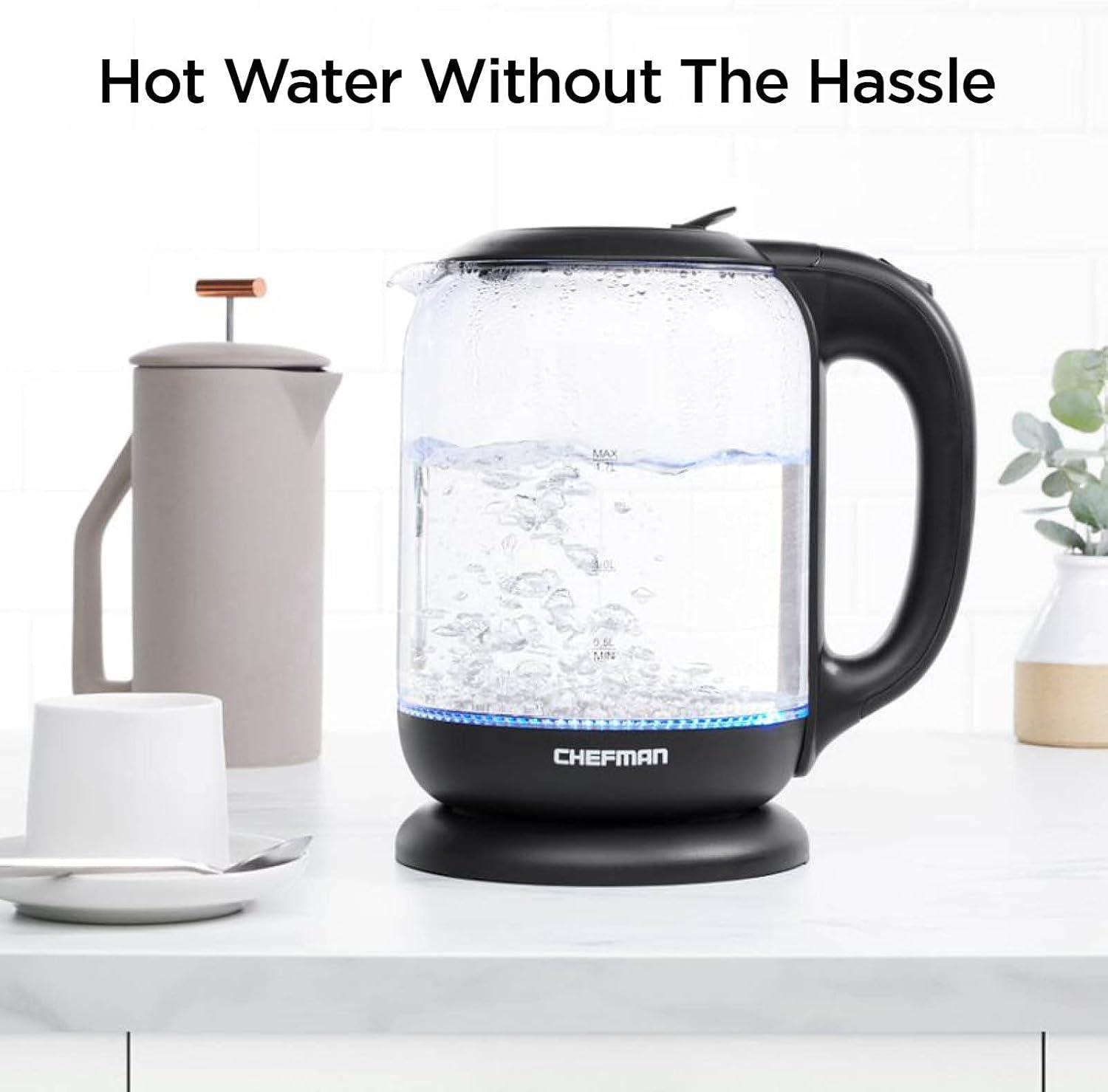 image:imageChefman 17 Liter Electric Kettle With Easy Fill Lid Cordless With Removable Lid And 360 Swivel Base LED Indicator Lights17L Glass Electric Kettle w EasyFill Lid