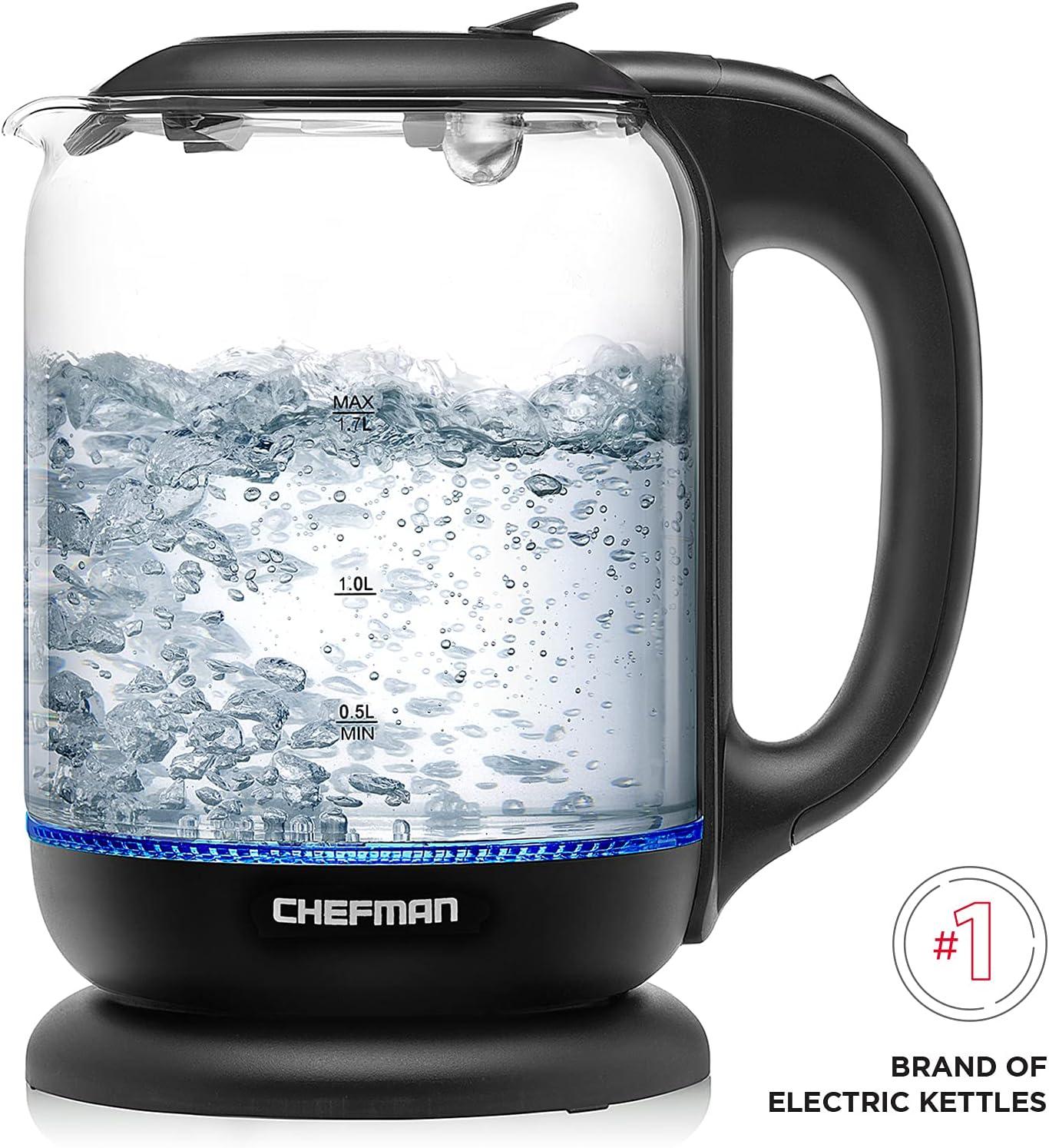 image:imageChefman 17 Liter Electric Kettle With Easy Fill Lid Cordless With Removable Lid And 360 Swivel Base LED Indicator Lights17L Glass Electric Kettle w EasyFill Lid