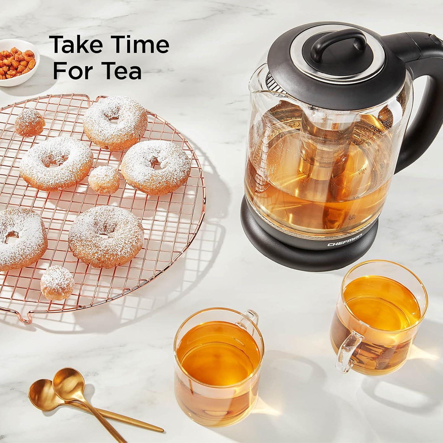 image:imageChefman 17 Liter Electric Kettle With Easy Fill Lid Cordless With Removable Lid And 360 Swivel Base LED Indicator Lights17L Glass Electric Kettle w Tea Infuser