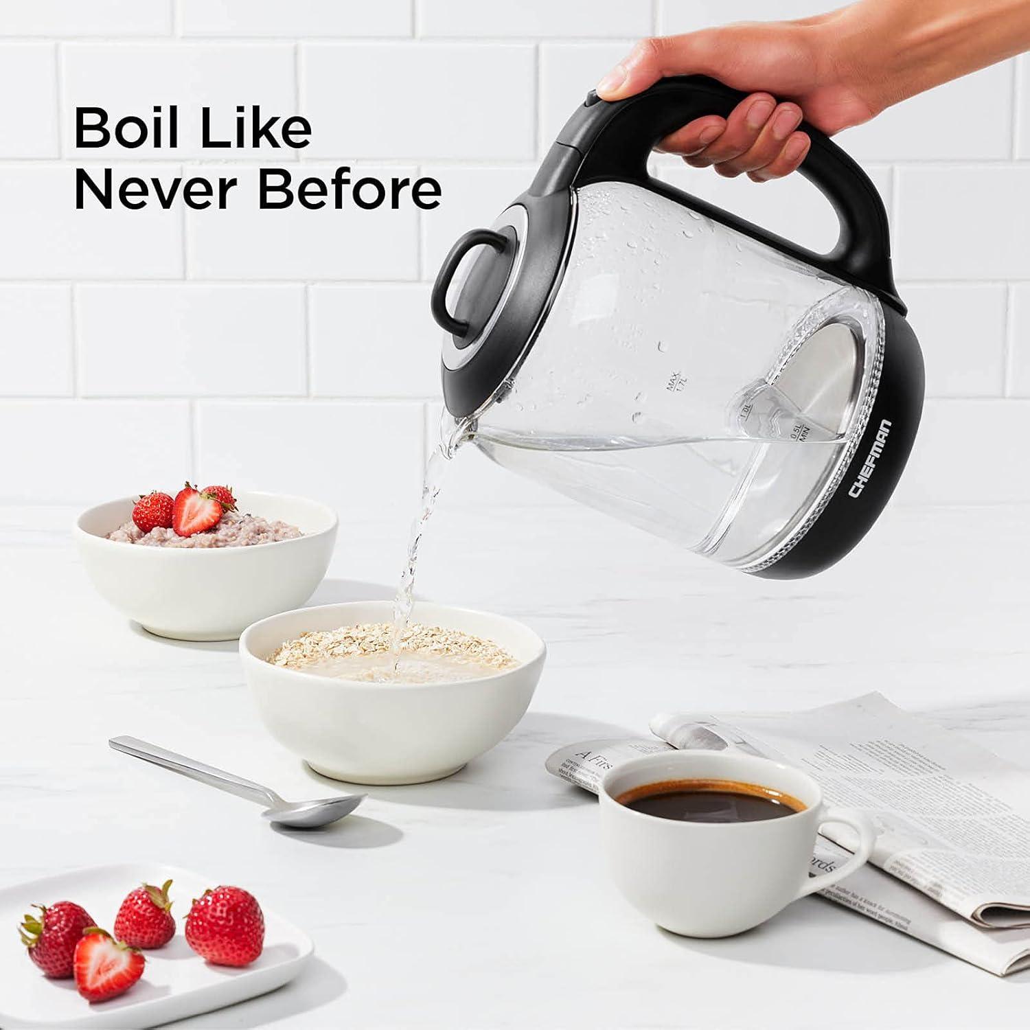 image:imageChefman 17 Liter Electric Kettle With Easy Fill Lid Cordless With Removable Lid And 360 Swivel Base LED Indicator Lights17L Glass Electric Kettle w Tea Infuser