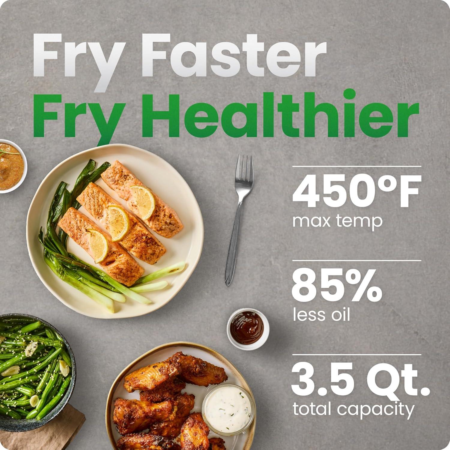 image:imageChefman Air Fryer 4in1 Slim 35 QT Airfryer Air Fry Bake Dehydrate Frozen 450F Max Temp for Extra Crispy Results in Minutes Nonstick Ceramic Coating DishwasherSafe Accessories BlackGreen
