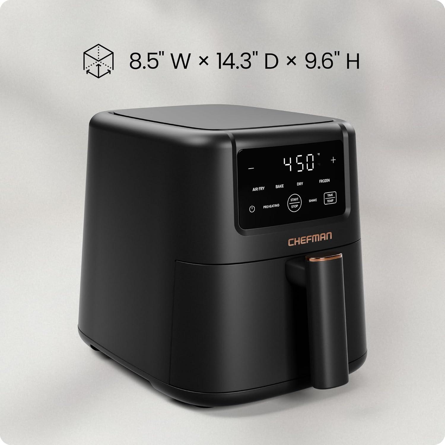 image:imageChefman Air Fryer 4in1 Slim 35 QT Airfryer Air Fry Bake Dehydrate Frozen 450F Max Temp for Extra Crispy Results in Minutes Nonstick Ceramic Coating DishwasherSafe Accessories BlackMatte Black
