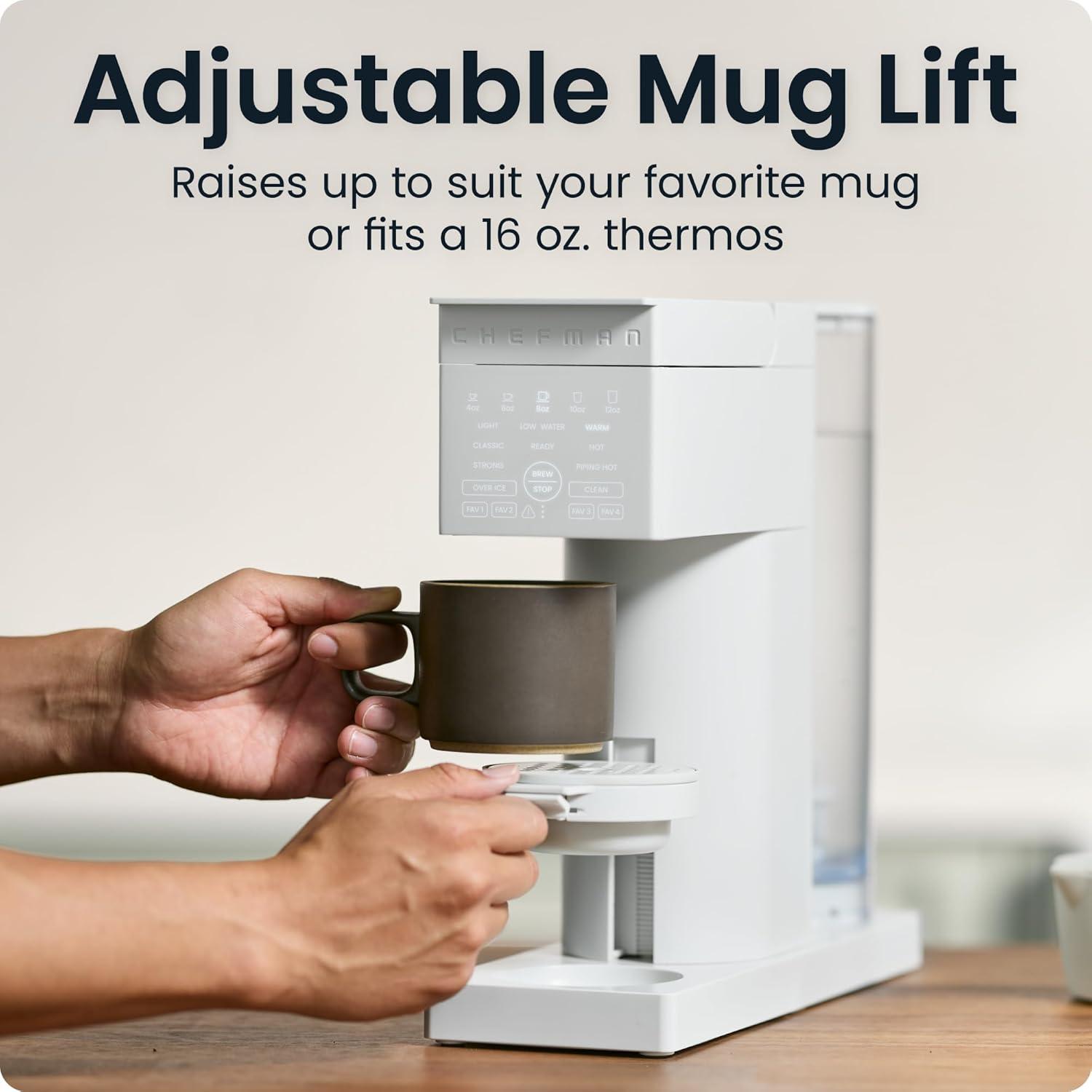 image:imageChefman Caffeinator Single Serve Coffee Maker Brew Kcups amp Grounds Drip Coffee Machine with Brew Strength Settings Iced Coffee Function 45 oz Removable Water ReservoirConcrete