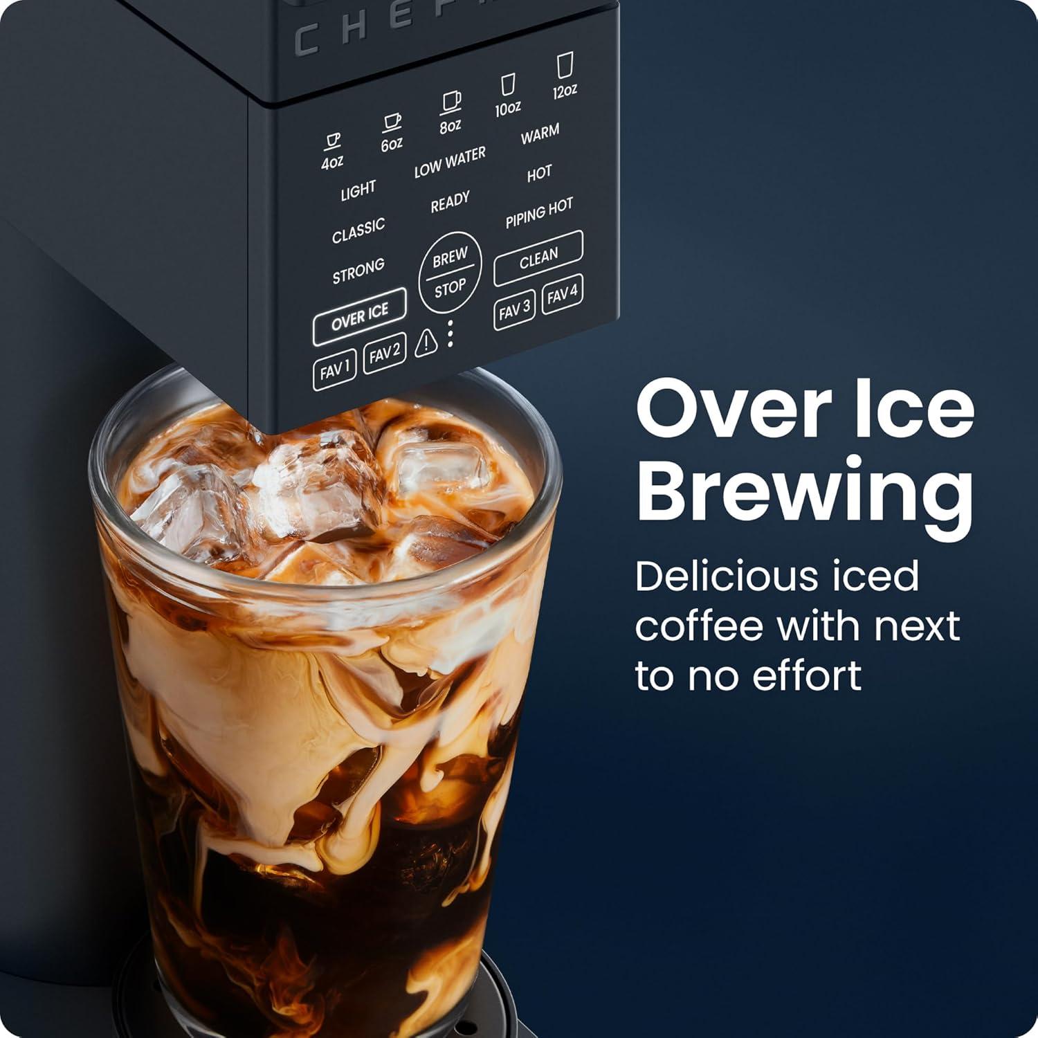 image:imageChefman Caffeinator Single Serve Coffee Maker Brew Kcups amp Grounds Drip Coffee Machine with Brew Strength Settings Iced Coffee Function 45 oz Removable Water ReservoirMidnight