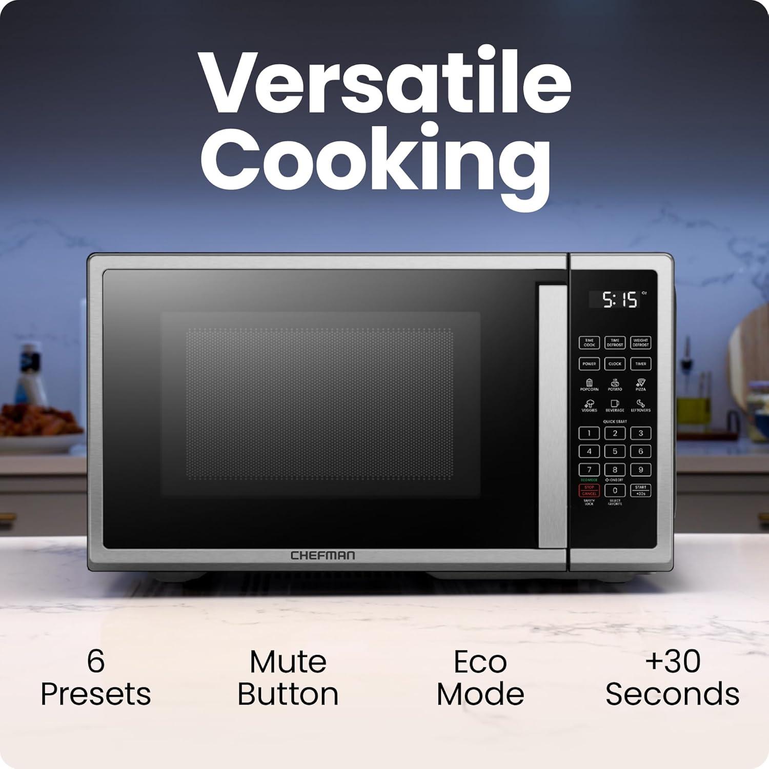 image:imageChefman Countertop Microwave Oven 11 Cu Ft Digital Stainless Steel Microwave 1000 Watts with 6 Auto Menus 10 Power Levels Eco Mode Memory Mute Function Child Safety Lock Easy Clean11 Cu Ft