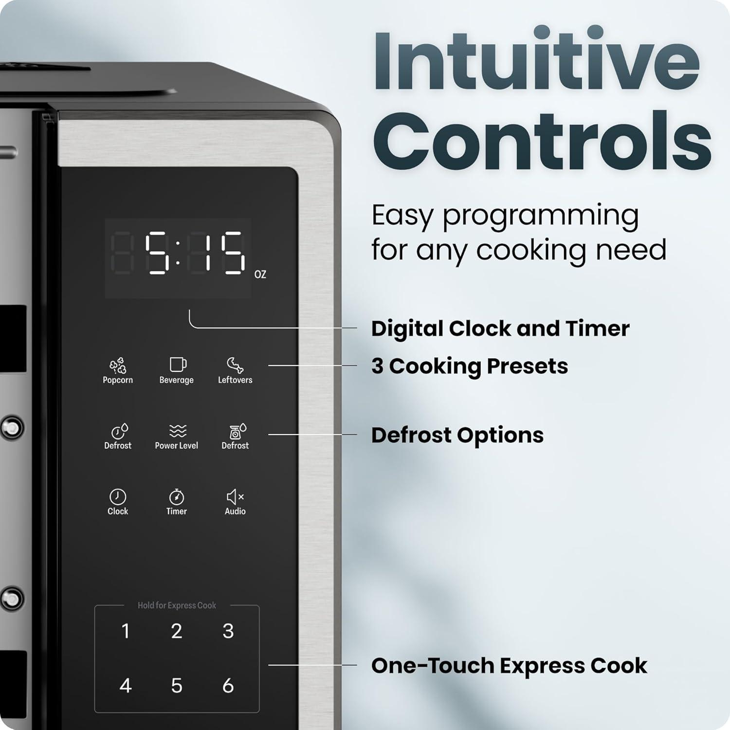 image:imageChefman Countertop Microwave Oven 13 Cu Ft Digital Stainless Steel 1000 Watts with 6 Auto Menus 10 Power Levels Eco Mode Memory Mute Function Child Safety Lock Easy Clean Microwave Ovens11 Cu Ft