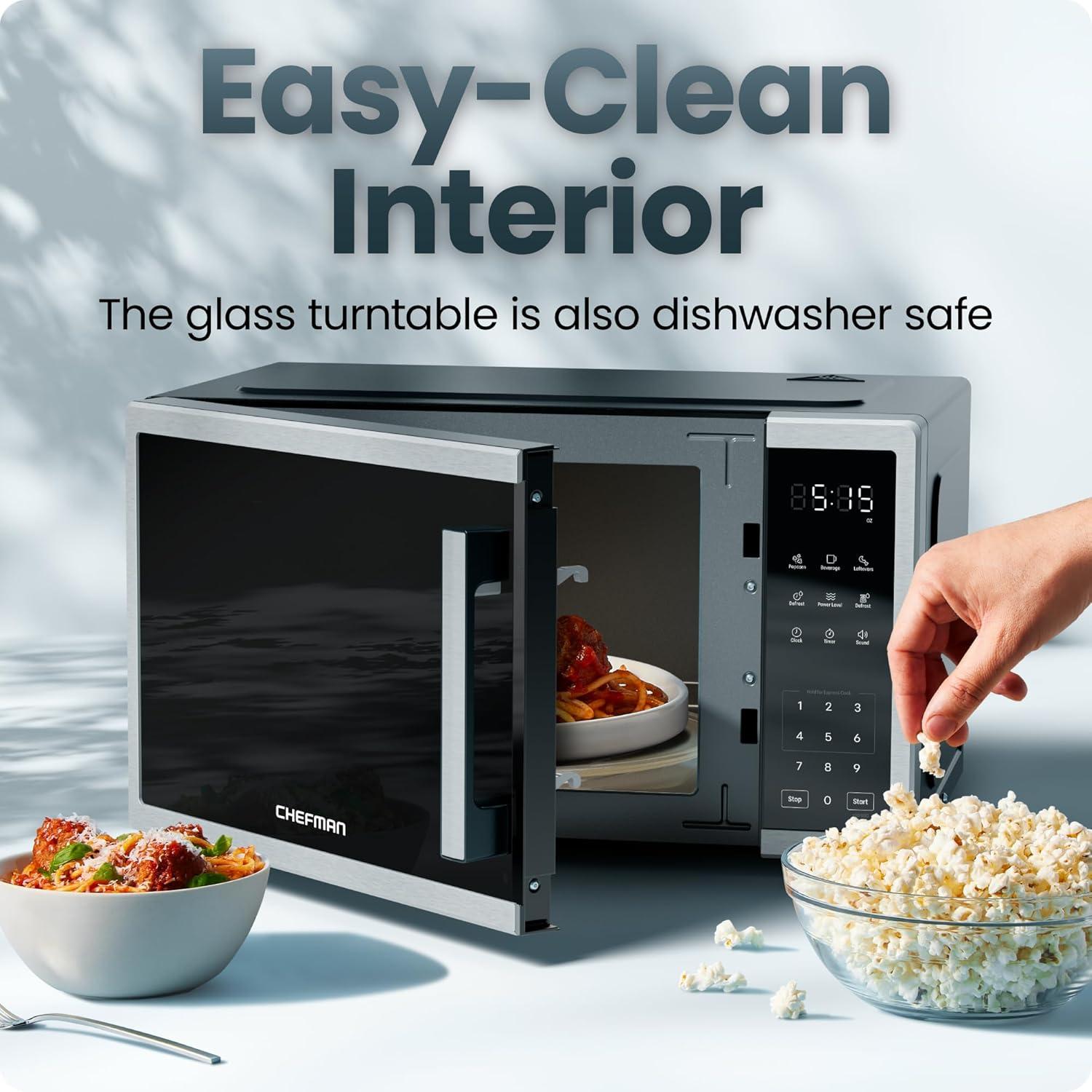 image:imageChefman Countertop Microwave Oven 13 Cu Ft Digital Stainless Steel 1000 Watts with 6 Auto Menus 10 Power Levels Eco Mode Memory Mute Function Child Safety Lock Easy Clean Microwave Ovens11 Cu Ft