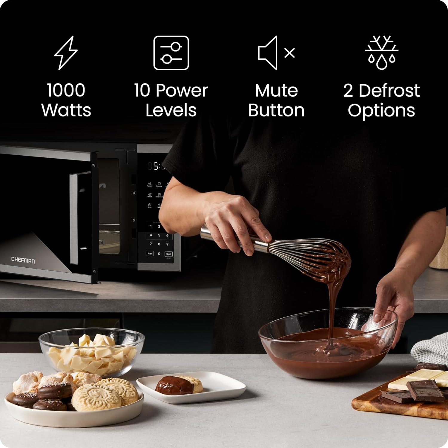image:imageChefman Countertop Microwave Oven 13 Cu Ft Digital Stainless Steel 1000 Watts with 6 Auto Menus 10 Power Levels Eco Mode Memory Mute Function Child Safety Lock Easy Clean Microwave Ovens11 Cu Ft