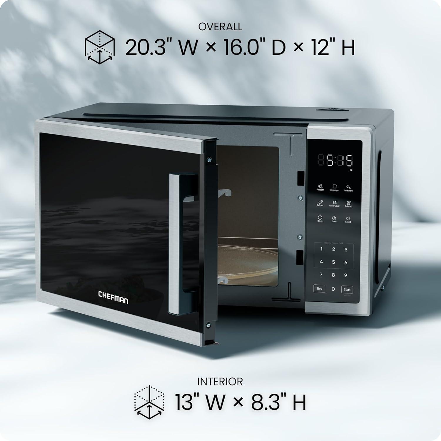 image:imageChefman Countertop Microwave Oven 13 Cu Ft Digital Stainless Steel 1000 Watts with 6 Auto Menus 10 Power Levels Eco Mode Memory Mute Function Child Safety Lock Easy Clean Microwave Ovens11 Cu Ft