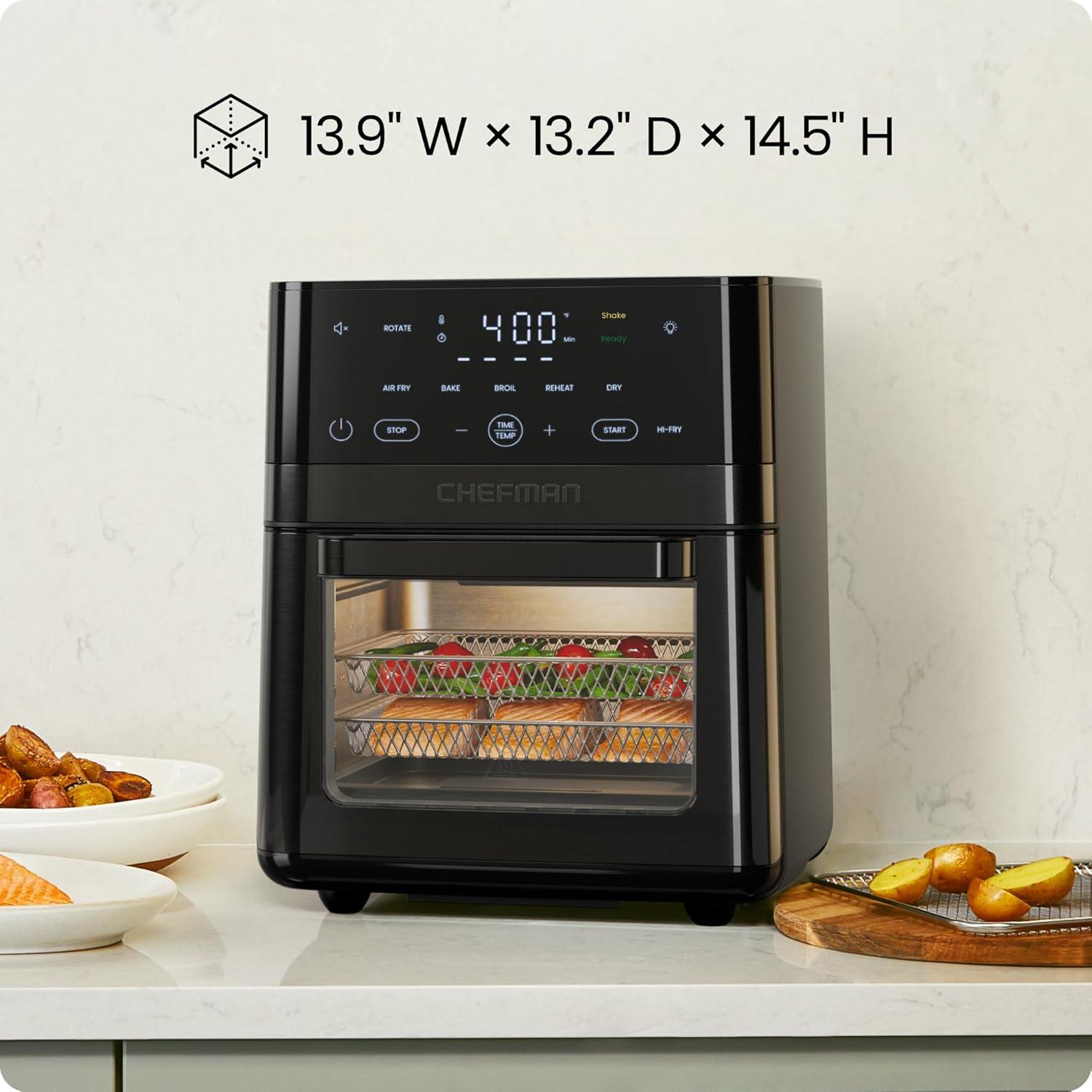 image:imageChefman Dual Air Fryer Oven with DC Motor 9 Qt Double Basket Air Fryer with 450F Max Temp for Meals in Minutes Bake Broil Dehydrate Reheat for ExtraCrispy Chicken Fries and More Black14 Quart