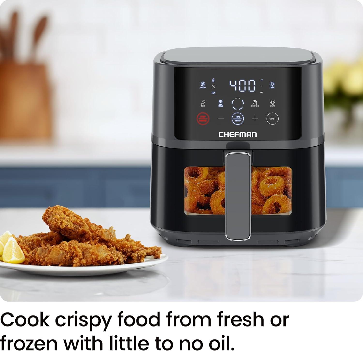 image:imageChefman Dual Air Fryer Oven with DC Motor 9 Qt Double Basket Air Fryer with 450F Max Temp for Meals in Minutes Bake Broil Dehydrate Reheat for ExtraCrispy Chicken Fries and More Black4 Quart