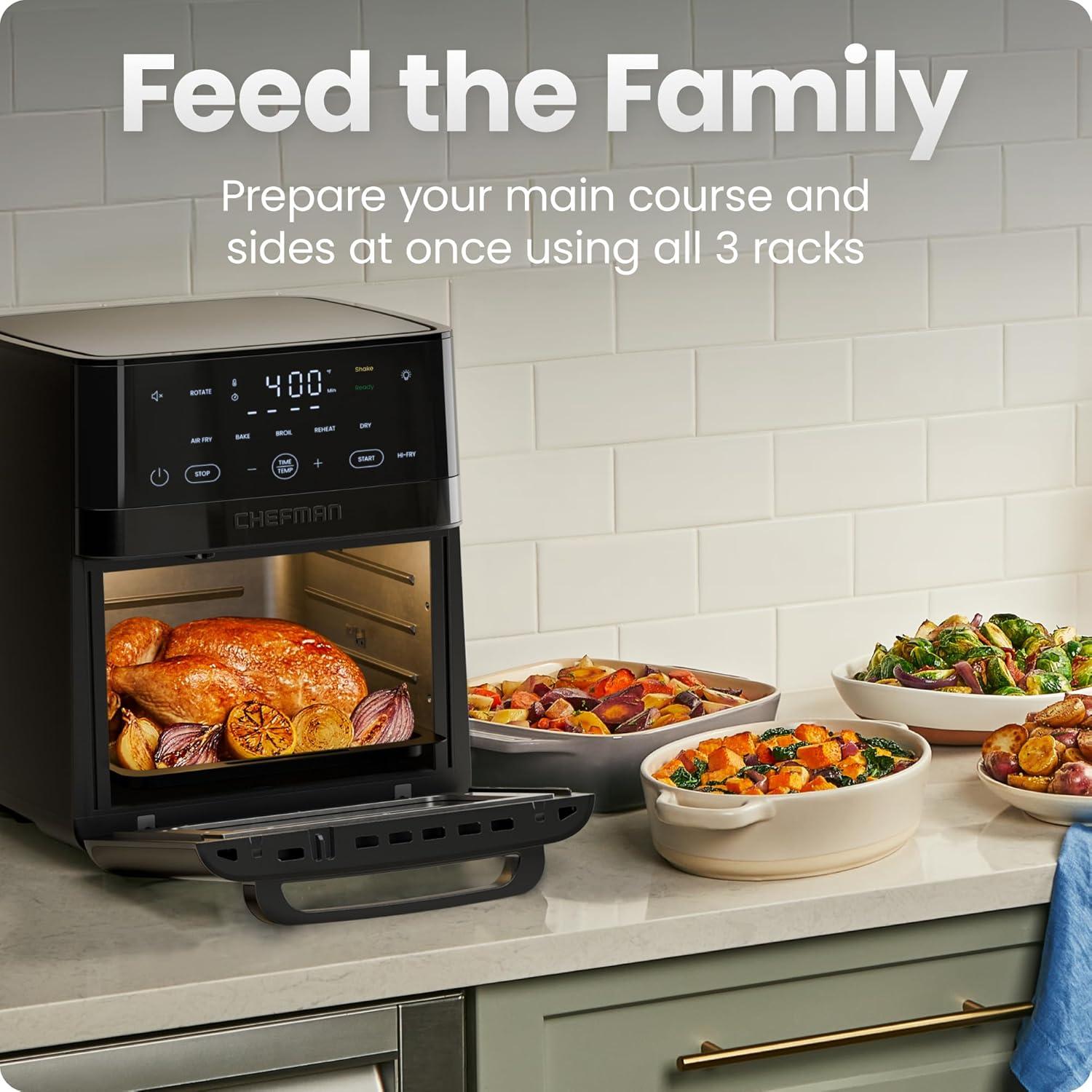 image:imageChefman Dual Air Fryer Oven with DC Motor 9 Qt Double Basket Air Fryer with 450F Max Temp for Meals in Minutes Bake Broil Dehydrate Reheat for ExtraCrispy Chicken Fries and More Black14 Quart