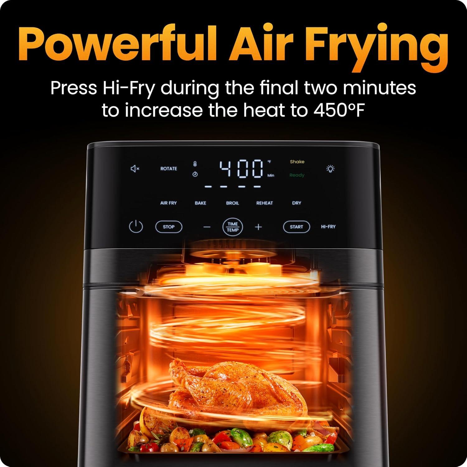 image:imageChefman Dual Air Fryer Oven with DC Motor 9 Qt Double Basket Air Fryer with 450F Max Temp for Meals in Minutes Bake Broil Dehydrate Reheat for ExtraCrispy Chicken Fries and More Black14 Quart