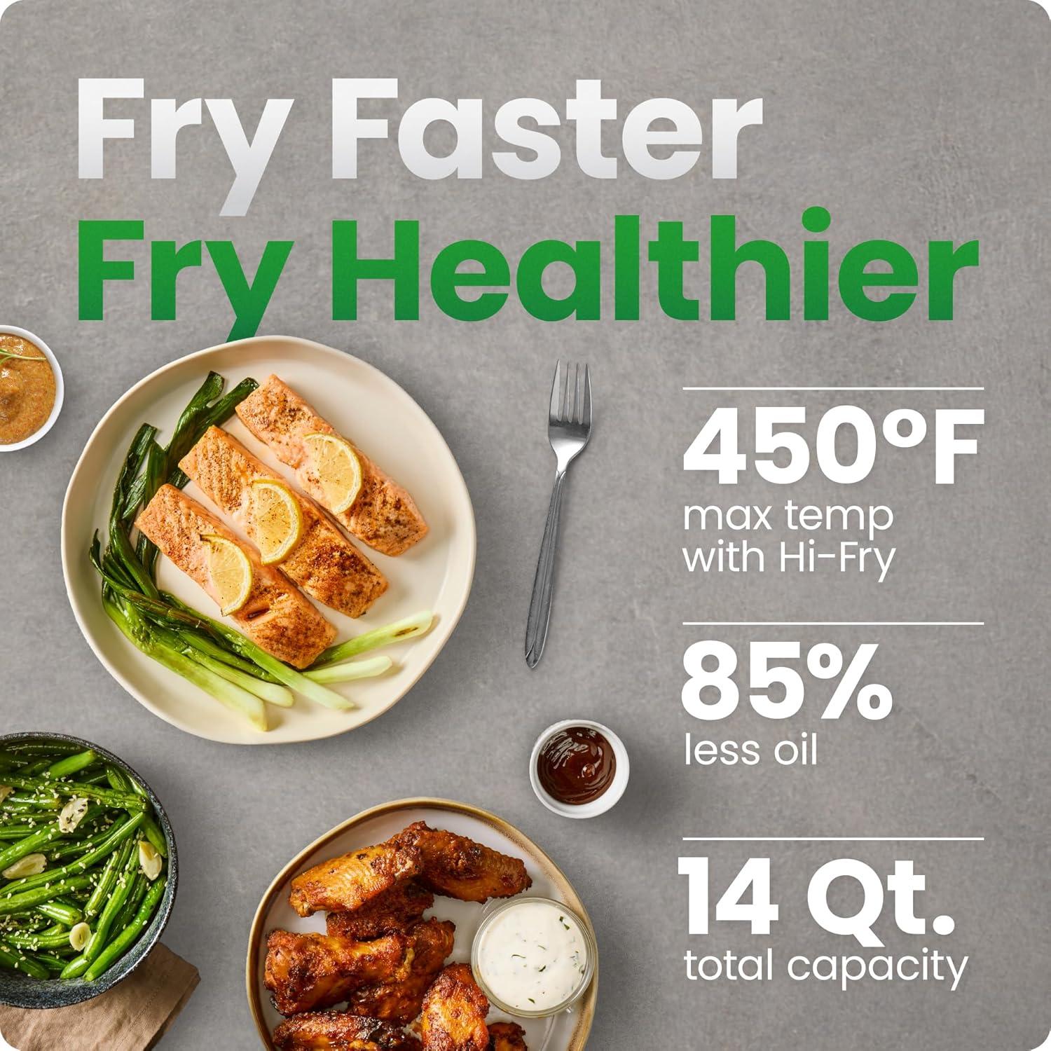 image:imageChefman Dual Air Fryer Oven with DC Motor 9 Qt Double Basket Air Fryer with 450F Max Temp for Meals in Minutes Bake Broil Dehydrate Reheat for ExtraCrispy Chicken Fries and More Black14 Quart