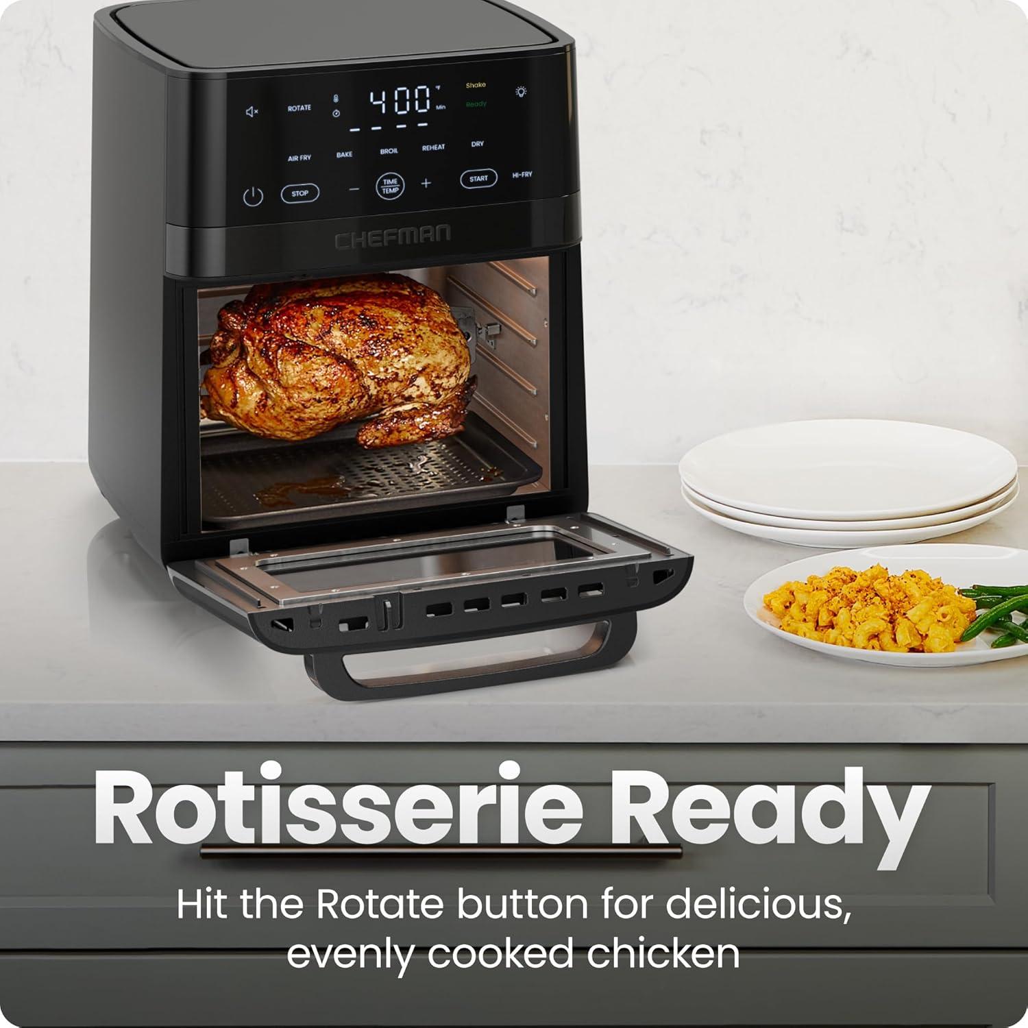 image:imageChefman Dual Air Fryer Oven with DC Motor 9 Qt Double Basket Air Fryer with 450F Max Temp for Meals in Minutes Bake Broil Dehydrate Reheat for ExtraCrispy Chicken Fries and More Black14 Quart