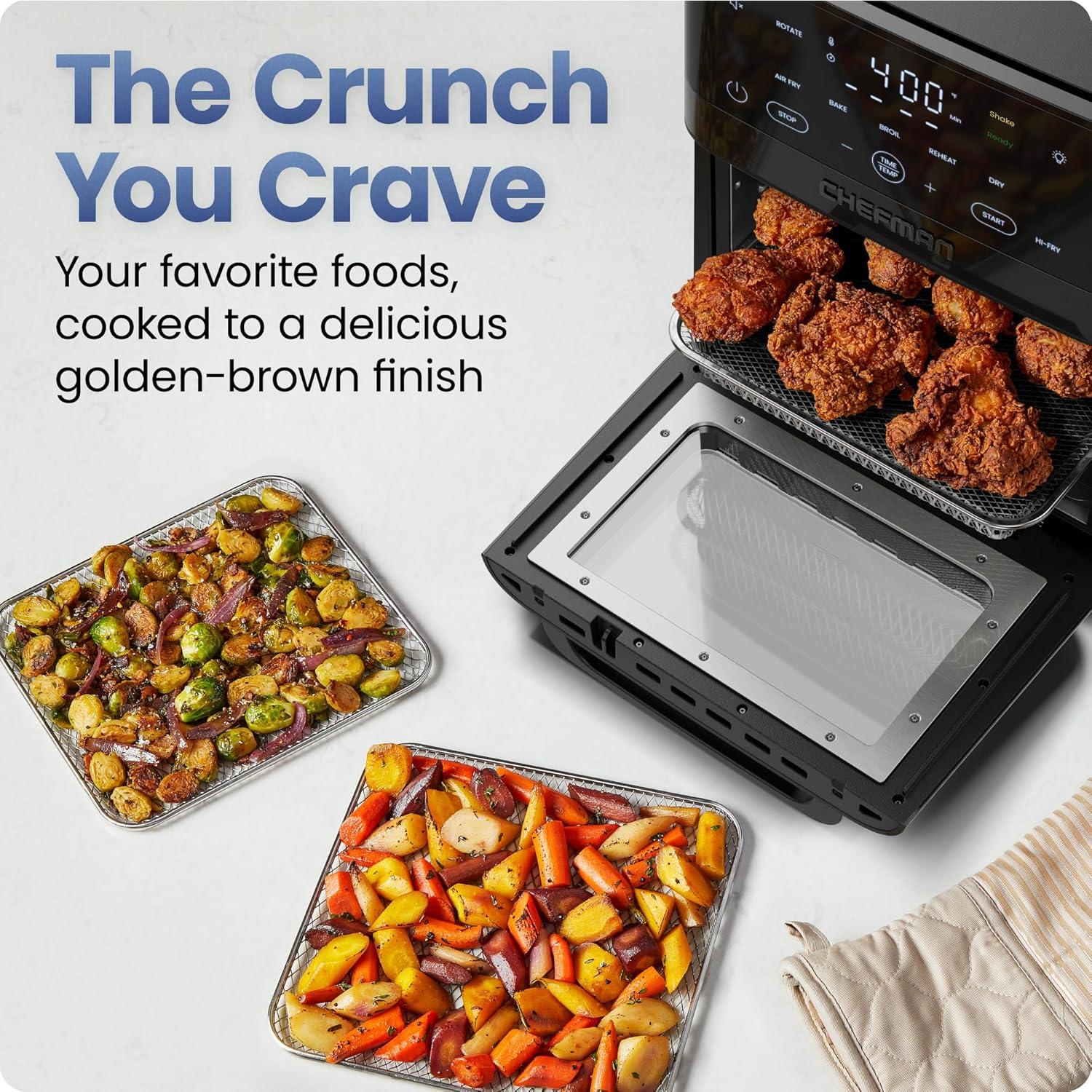 image:imageChefman Dual Air Fryer Oven with DC Motor 9 Qt Double Basket Air Fryer with 450F Max Temp for Meals in Minutes Bake Broil Dehydrate Reheat for ExtraCrispy Chicken Fries and More Black14 Quart