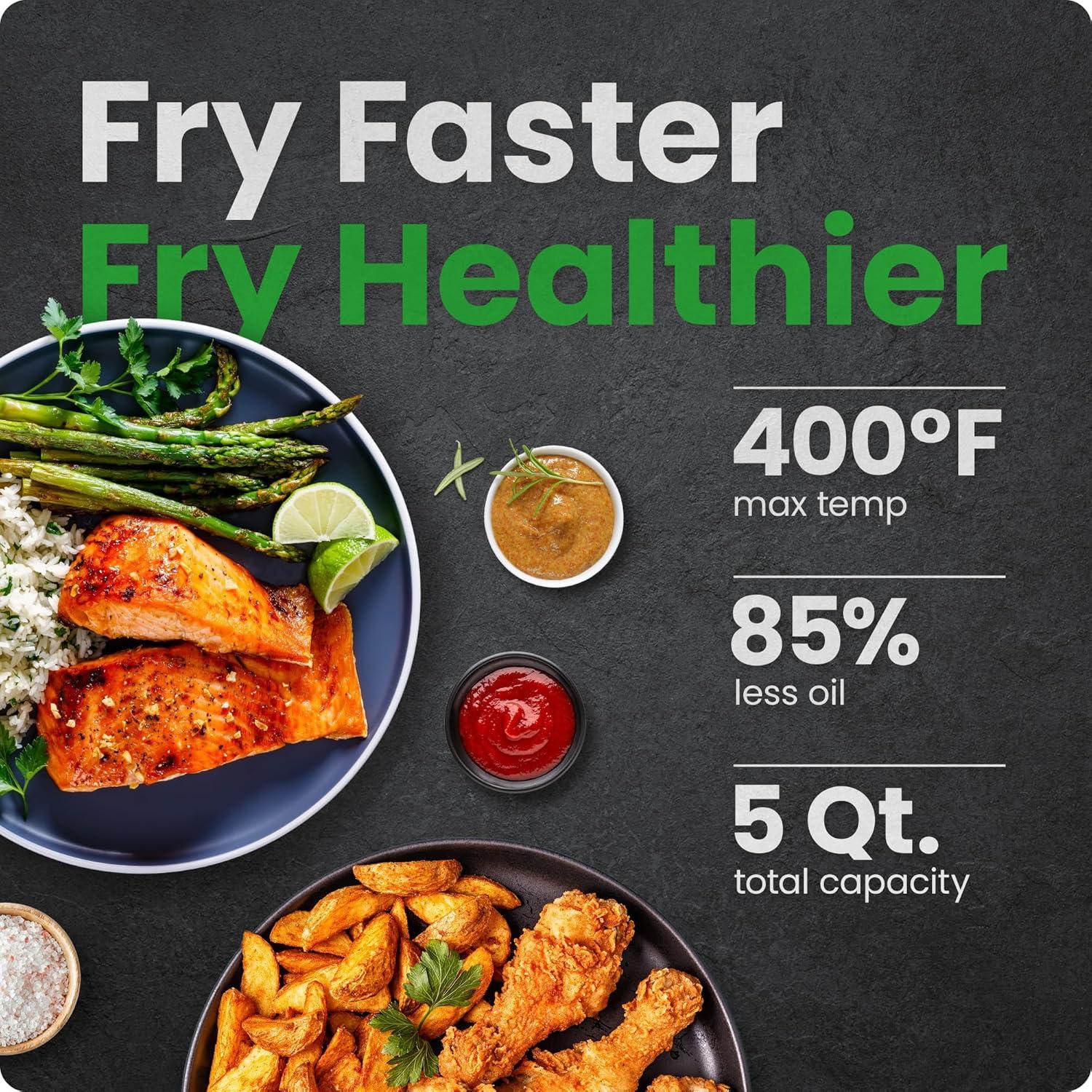 image:imageChefman TurboFry Touch Air Fryer Large 5Quart Family Size One Touch Digital Control Presets French Fries Chicken Meat Fish Nonstick DishwasherSafe Parts Automatic Shutoff Stainless Steel