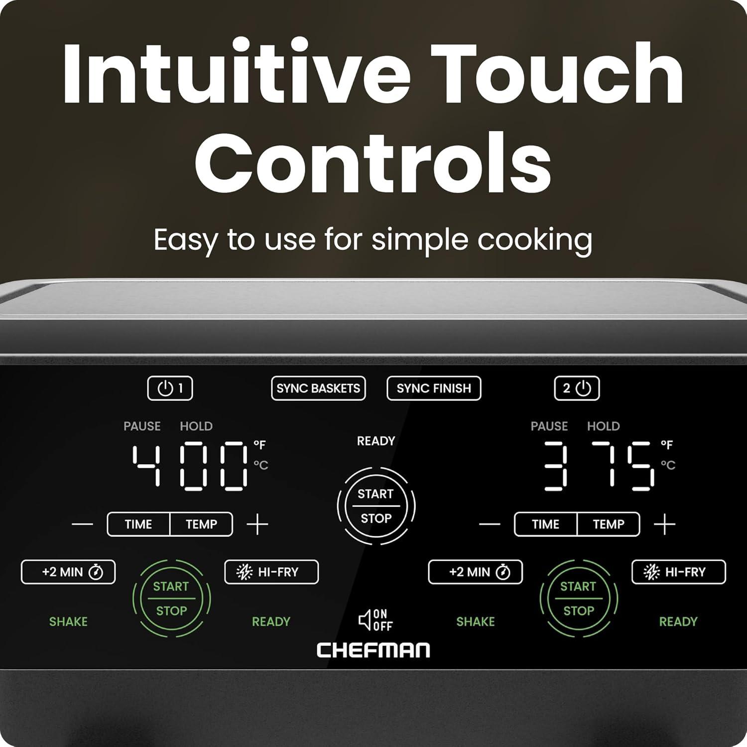 image:imageChefman TurboFry Touch Dual Air Fryer Maximize The Healthiest Meals With Double Basket Capacity OneTouch Digital Controls And Shake Reminder For The Perfect Crispy And LowCalorie Finish6 Quart Window