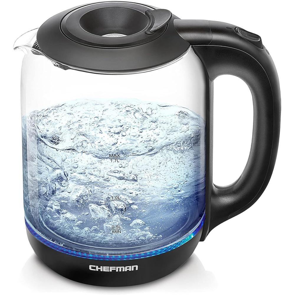 image:imageChefman 17 Liter Electric Kettle With Easy Fill Lid Cordless With Removable Lid And 360 Swivel Base LED Indicator Lights17L Glass Electric Kettle w EasyFill Lid