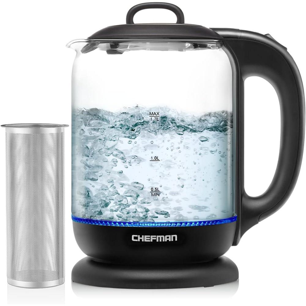 image:imageChefman 17 Liter Electric Kettle With Easy Fill Lid Cordless With Removable Lid And 360 Swivel Base LED Indicator Lights17L Glass Electric Kettle w Tea Infuser