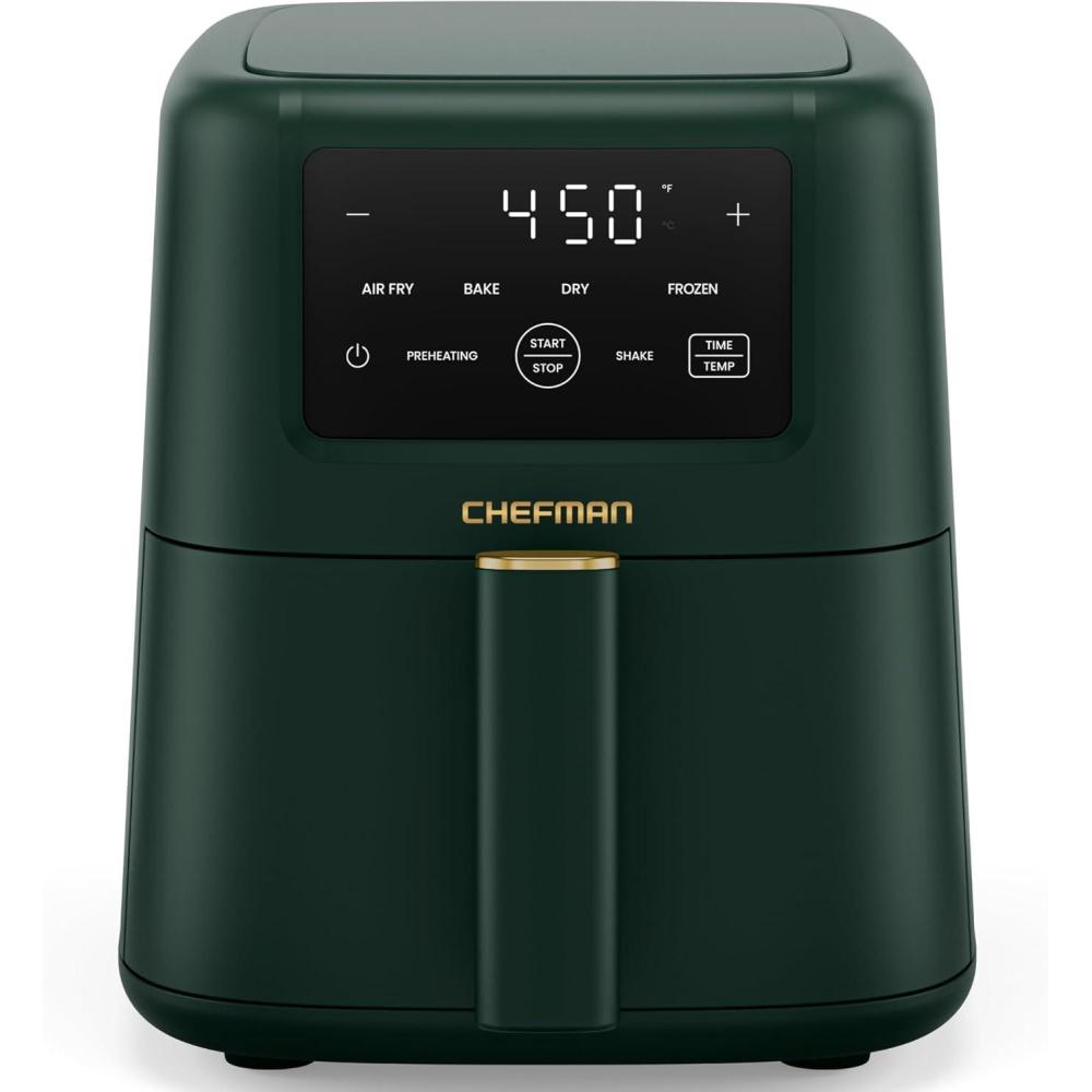 image:imageChefman Air Fryer 4in1 Slim 35 QT Airfryer Air Fry Bake Dehydrate Frozen 450F Max Temp for Extra Crispy Results in Minutes Nonstick Ceramic Coating DishwasherSafe Accessories BlackGreen