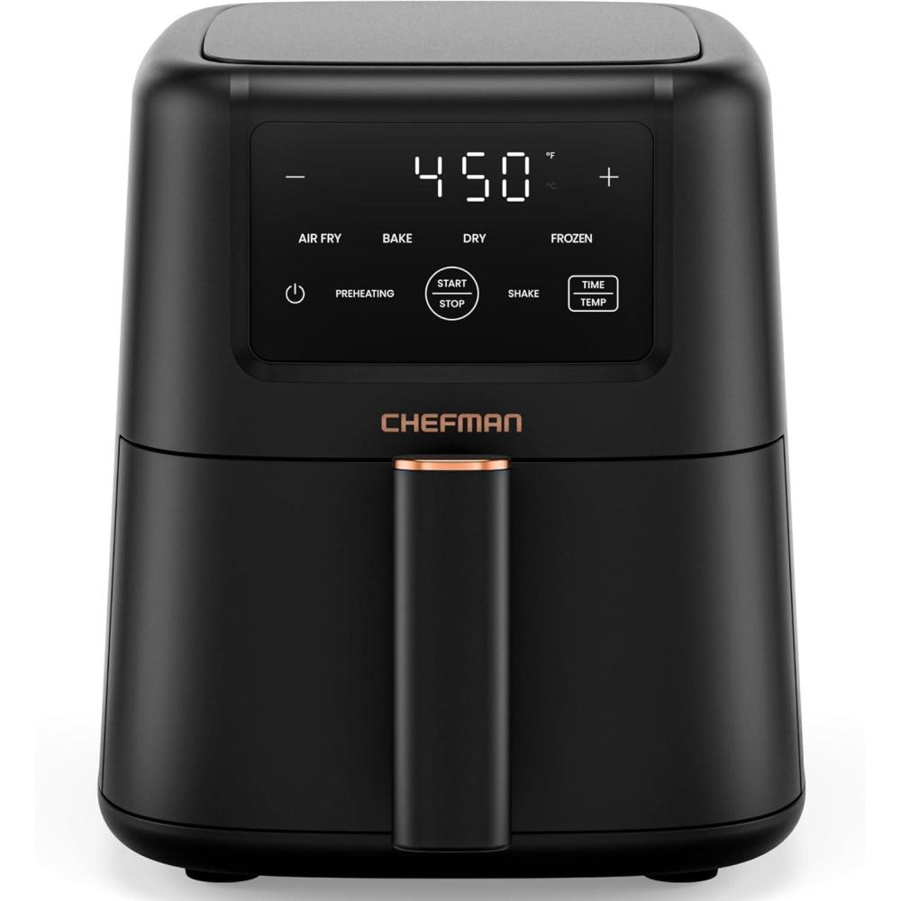 image:imageChefman Air Fryer 4in1 Slim 35 QT Airfryer Air Fry Bake Dehydrate Frozen 450F Max Temp for Extra Crispy Results in Minutes Nonstick Ceramic Coating DishwasherSafe Accessories BlackMatte Black