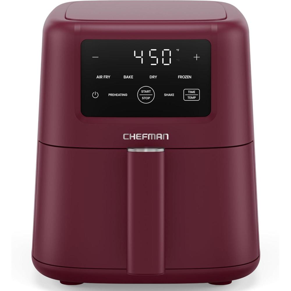 image:imageChefman Air Fryer 4in1 Slim 35 QT Airfryer Air Fry Bake Dehydrate Frozen 450F Max Temp for Extra Crispy Results in Minutes Nonstick Ceramic Coating DishwasherSafe Accessories BlackRed