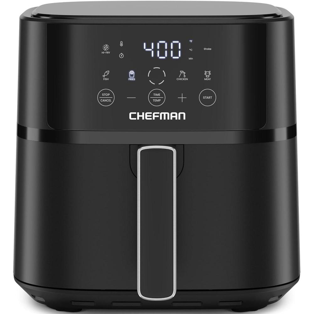 image:imageChefman Air Fryer 6 QT Compact Airfryer for Quick amp Easy Meals in Minutes Features HiFry Technology for Extra Crisp Touchscreen Controls with 4 Presets Nonstick amp Dishwasher Safe Basket Black6 Quart No Window