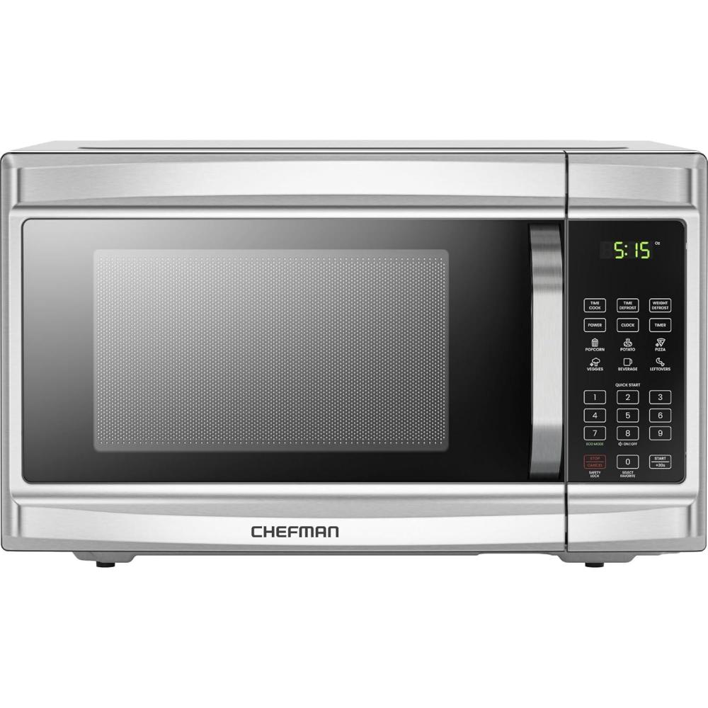 image:imageChefman Countertop Microwave Oven 13 Cu Ft Digital Stainless Steel 1000 Watts with 6 Auto Menus 10 Power Levels Eco Mode Memory Mute Function Child Safety Lock Easy Clean Microwave Ovens13 Cu Ft