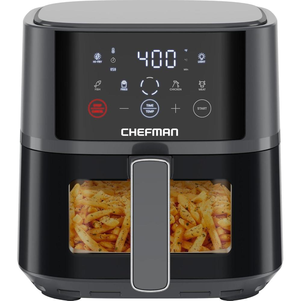 image:imageChefman Dual Air Fryer Oven with DC Motor 9 Qt Double Basket Air Fryer with 450F Max Temp for Meals in Minutes Bake Broil Dehydrate Reheat for ExtraCrispy Chicken Fries and More Black4 Quart