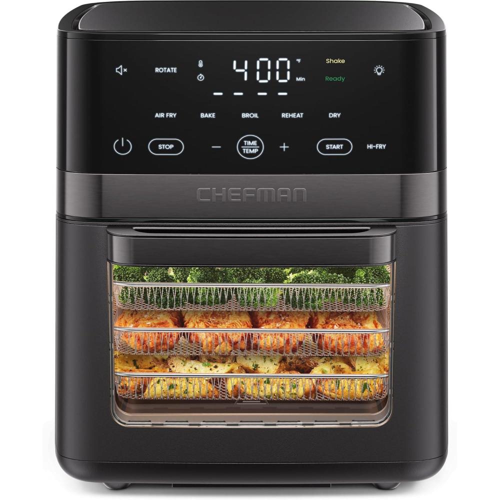 image:imageChefman Dual Air Fryer Oven with DC Motor 9 Qt Double Basket Air Fryer with 450F Max Temp for Meals in Minutes Bake Broil Dehydrate Reheat for ExtraCrispy Chicken Fries and More Black14 Quart