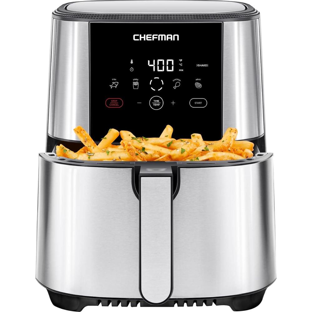 image:imageChefman TurboFry Touch Air Fryer Large 5Quart Family Size One Touch Digital Control Presets French Fries Chicken Meat Fish Nonstick DishwasherSafe Parts Automatic Shutoff Stainless Steel