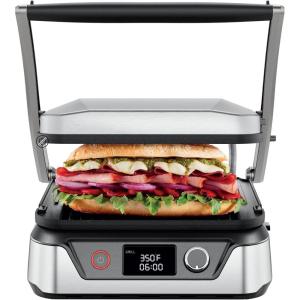image:imageChefman 5in1 Digital Panini Press Grill Sandwich Maker and Griddle Grill Combo with Removable Reversible DishwasherSafe Grilling Plates Opens 180 for Indoor BBQ Flat Top Grill Stainless steel4 Slice  Digital