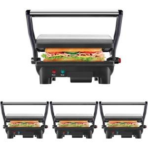 image:imageChefman Electric Panini Press Grill Compact 2Slice Sandwich Maker NonStick Coated Plates Opens 180 Degrees Dishwasher Safe Removable Drip Tray Stainless SteelBlack2 Slice Pack of 4