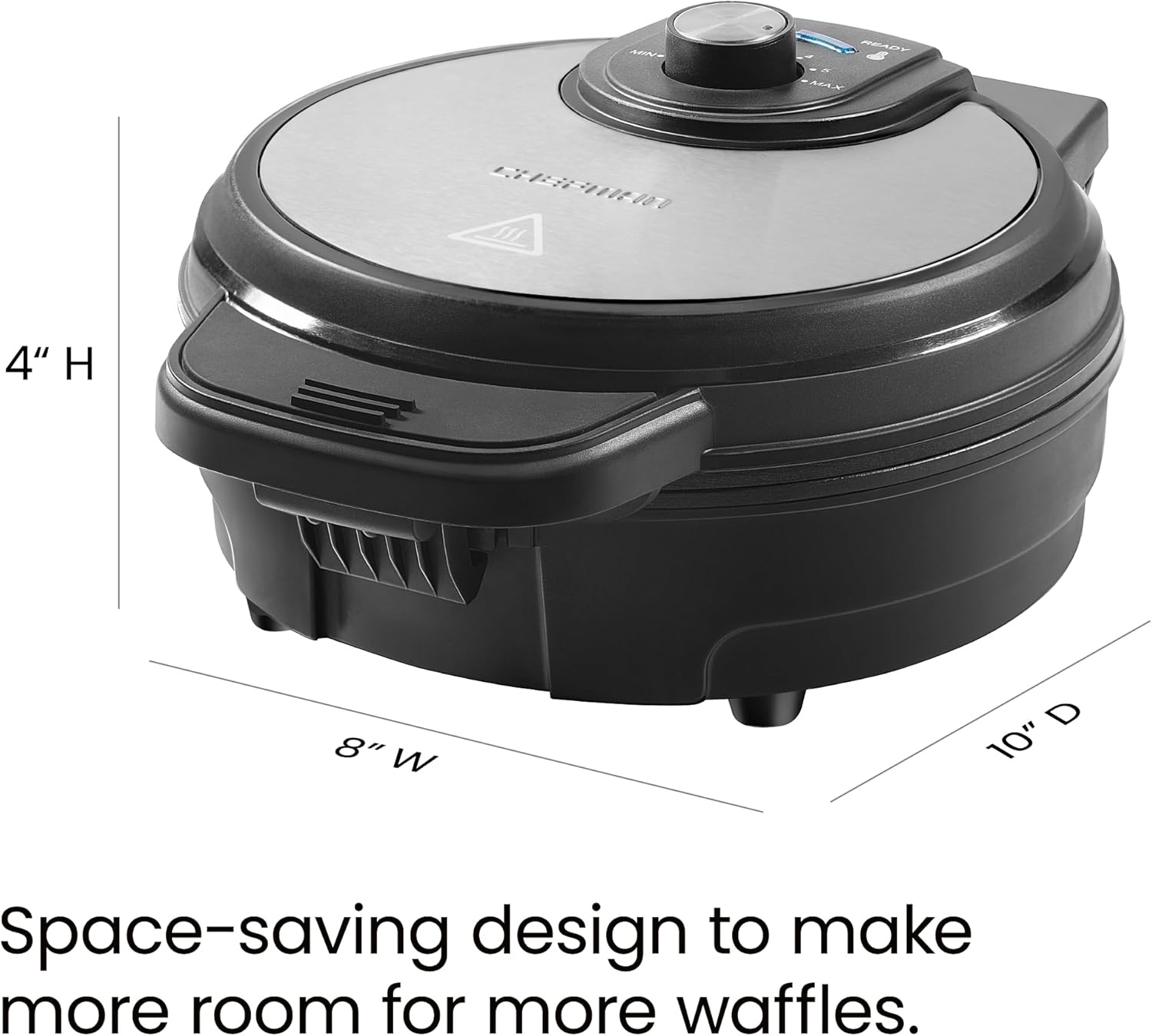 image:imageChefman AntiOverflow Belgian Waffle Maker wShade Selector Stainless Steel Temperature Control Mess Free Moat Round Nonstick Iron Plate Cool Touch Handle Measuring Cup IncludedStainless Steel