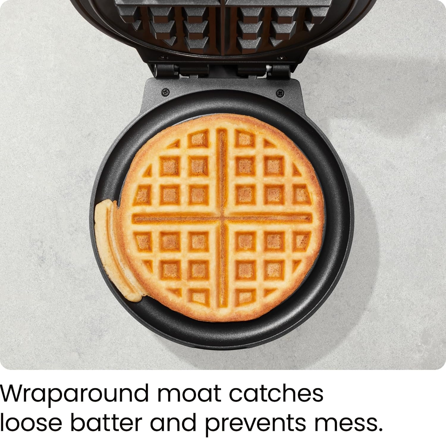 image:imageChefman AntiOverflow Belgian Waffle Maker wShade Selector Stainless Steel Temperature Control Mess Free Moat Round Nonstick Iron Plate Cool Touch Handle Measuring Cup IncludedStainless Steel