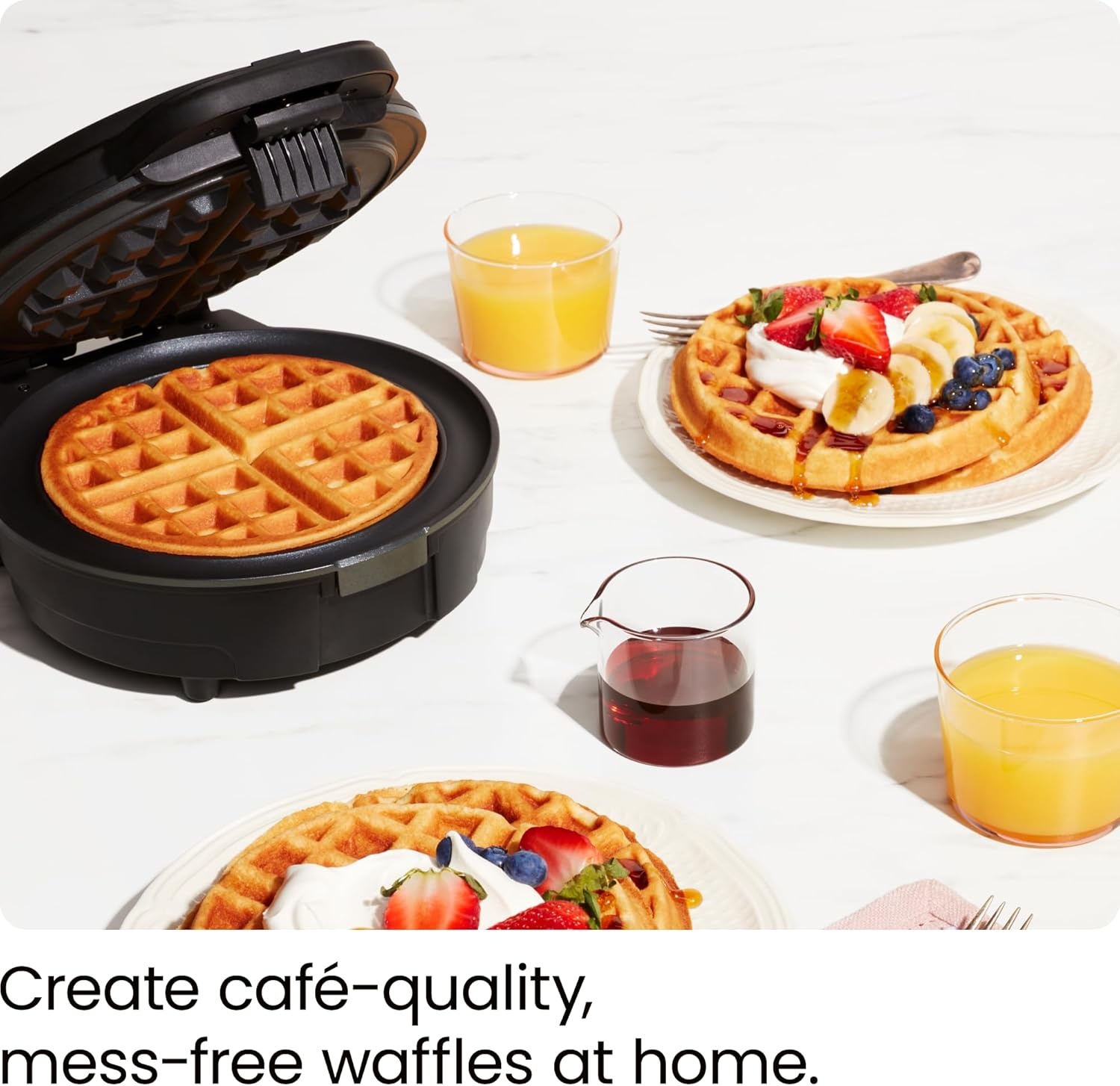 image:imageChefman AntiOverflow Belgian Waffle Maker wShade Selector Stainless Steel Temperature Control Mess Free Moat Round Nonstick Iron Plate Cool Touch Handle Measuring Cup IncludedStainless Steel