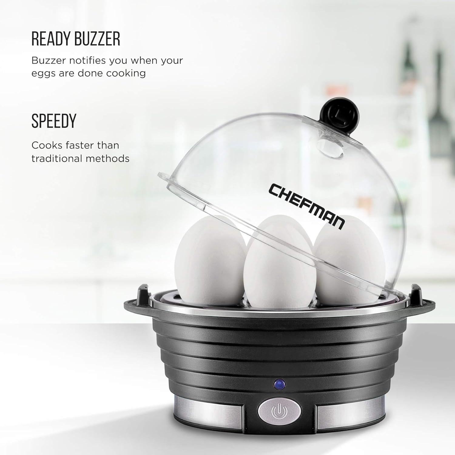 image:imageChefman EggMaker Rapid Poacher Food amp Vegetable Steamer Quickly Makes Up to 6 Hard Medium or Soft Boiled PoachingOmelet Tray Included Ready Signal BPAFree BLACKBlack