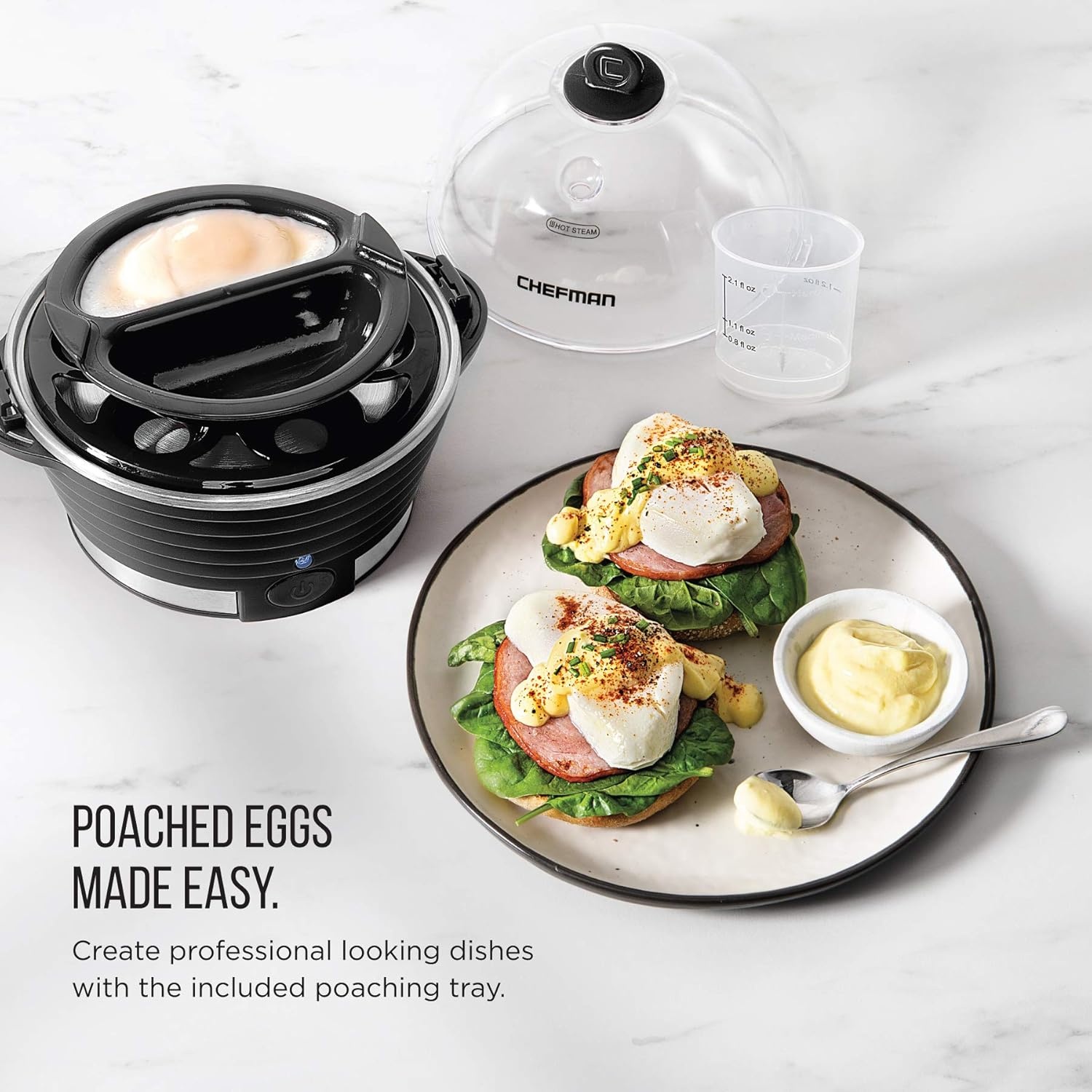image:imageChefman EggMaker Rapid Poacher Food amp Vegetable Steamer Quickly Makes Up to 6 Hard Medium or Soft Boiled PoachingOmelet Tray Included Ready Signal BPAFree BLACKBlack