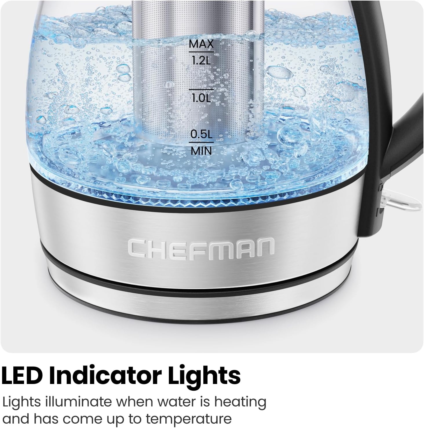 image:imageChefman Electric Kettle for Boiling Water 18L 1500W Removable Tea Infuser Auto Shut Off BoilDry Protection BPA Free Borosilicate Glass Hot Water Boiler Electric Tea Kettle Stainless Steel12 Liter