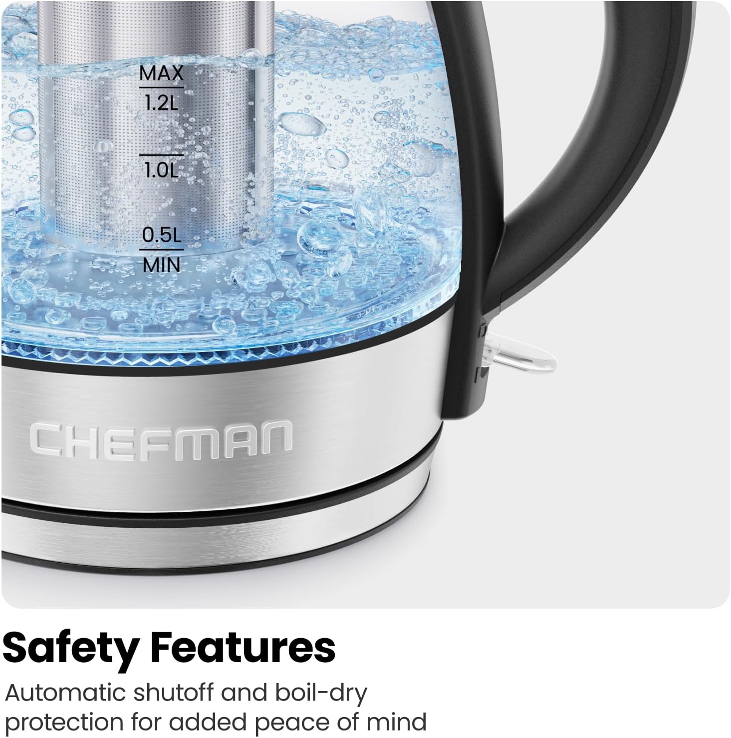 image:imageChefman Electric Kettle for Boiling Water 18L 1500W Removable Tea Infuser Auto Shut Off BoilDry Protection BPA Free Borosilicate Glass Hot Water Boiler Electric Tea Kettle Stainless Steel12 Liter