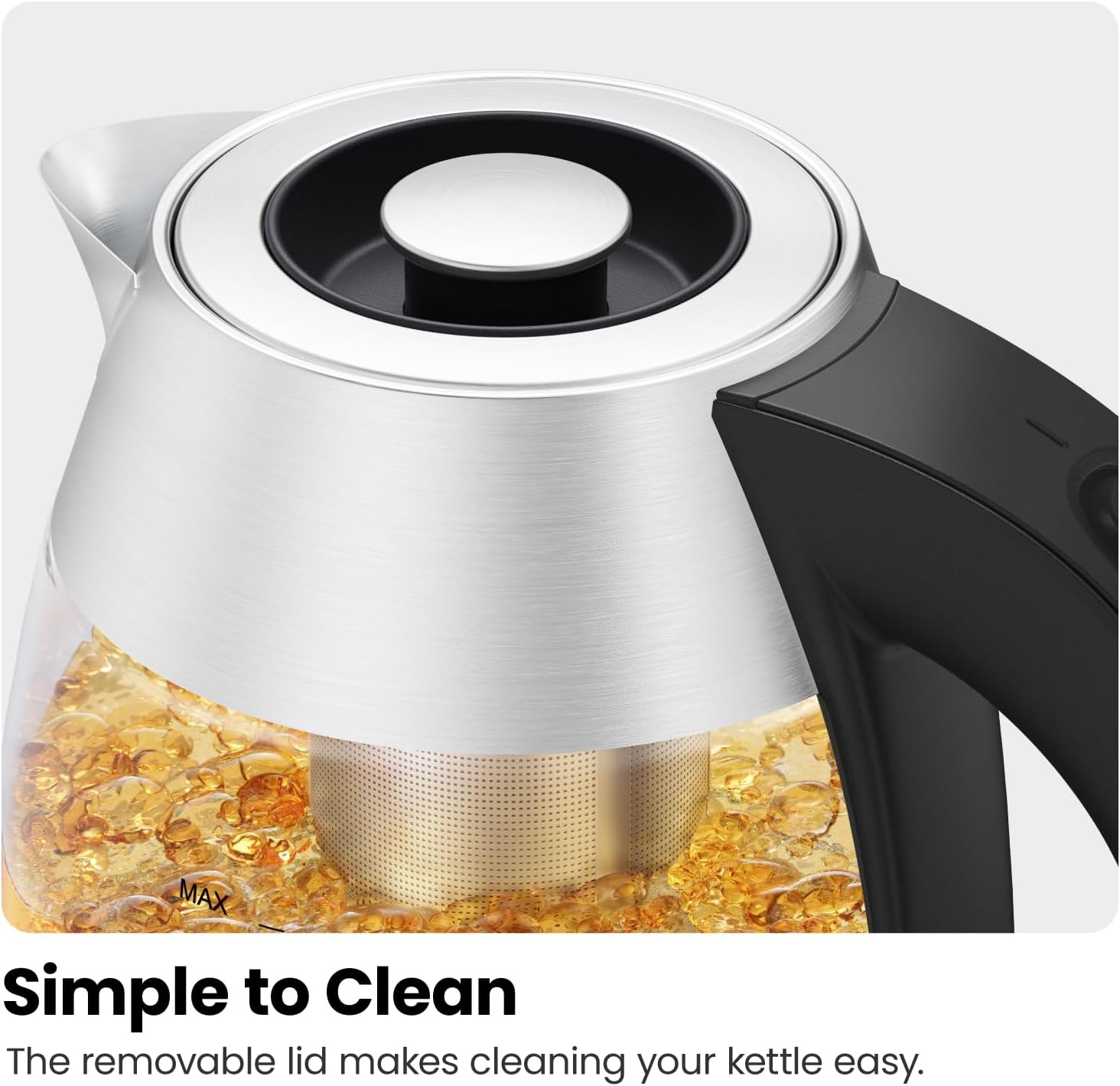 image:imageChefman Electric Kettle for Boiling Water 18L 1500W Removable Tea Infuser Auto Shut Off BoilDry Protection BPA Free Borosilicate Glass Hot Water Boiler Electric Tea Kettle Stainless Steel18 Liters