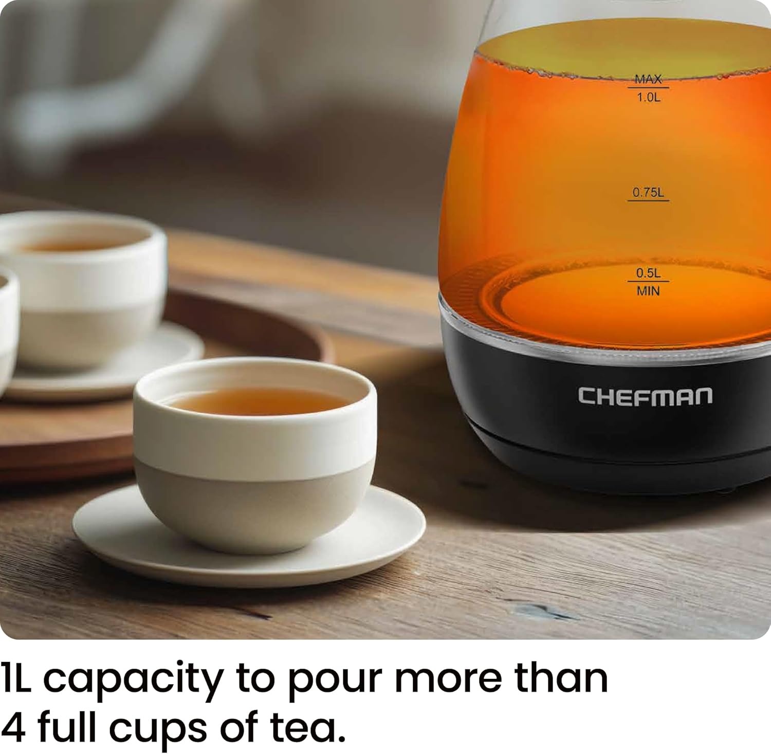 image:imageChefman Electric Kettle with Tea Infuser 17L 1500W Removable Lid for Easy Cleaning BoilDry Protection Stainless Steel Filter BPA Free Auto Shut Off Hot Water Boiler Glass Electric Tea KettleBlack