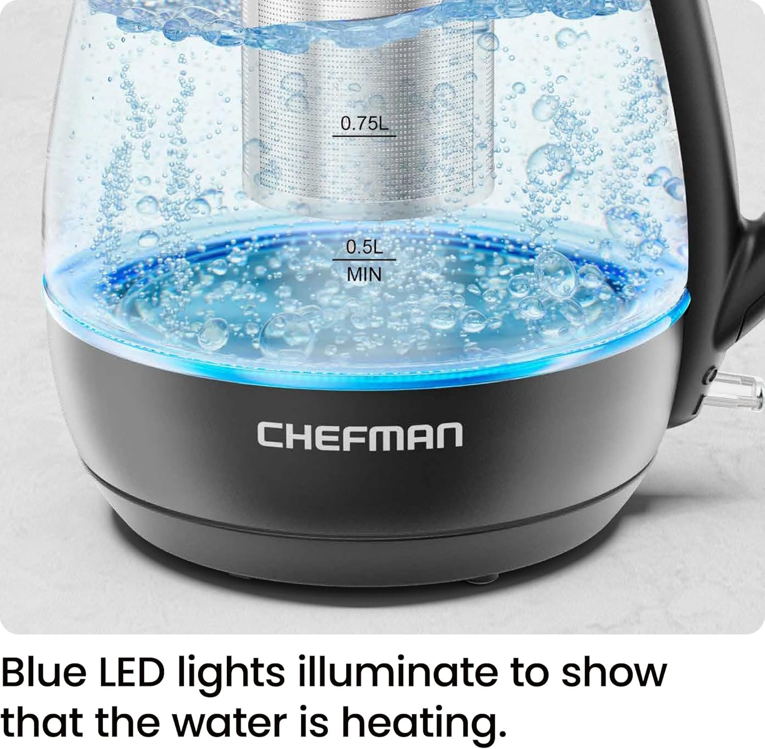 image:imageChefman Electric Kettle with Tea Infuser 17L 1500W Removable Lid for Easy Cleaning BoilDry Protection Stainless Steel Filter BPA Free Auto Shut Off Hot Water Boiler Glass Electric Tea KettleBlack