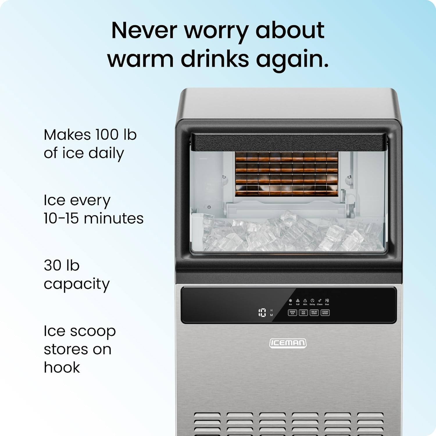 image:imageIceman Commercial Ice Maker Machine 100lbs24H Stainless Steel Ice Machine with 30lb Storage Bin Under Counter Ice Maker for Restaurant Home Bar Office Ice Scoop amp Drain Hose Included